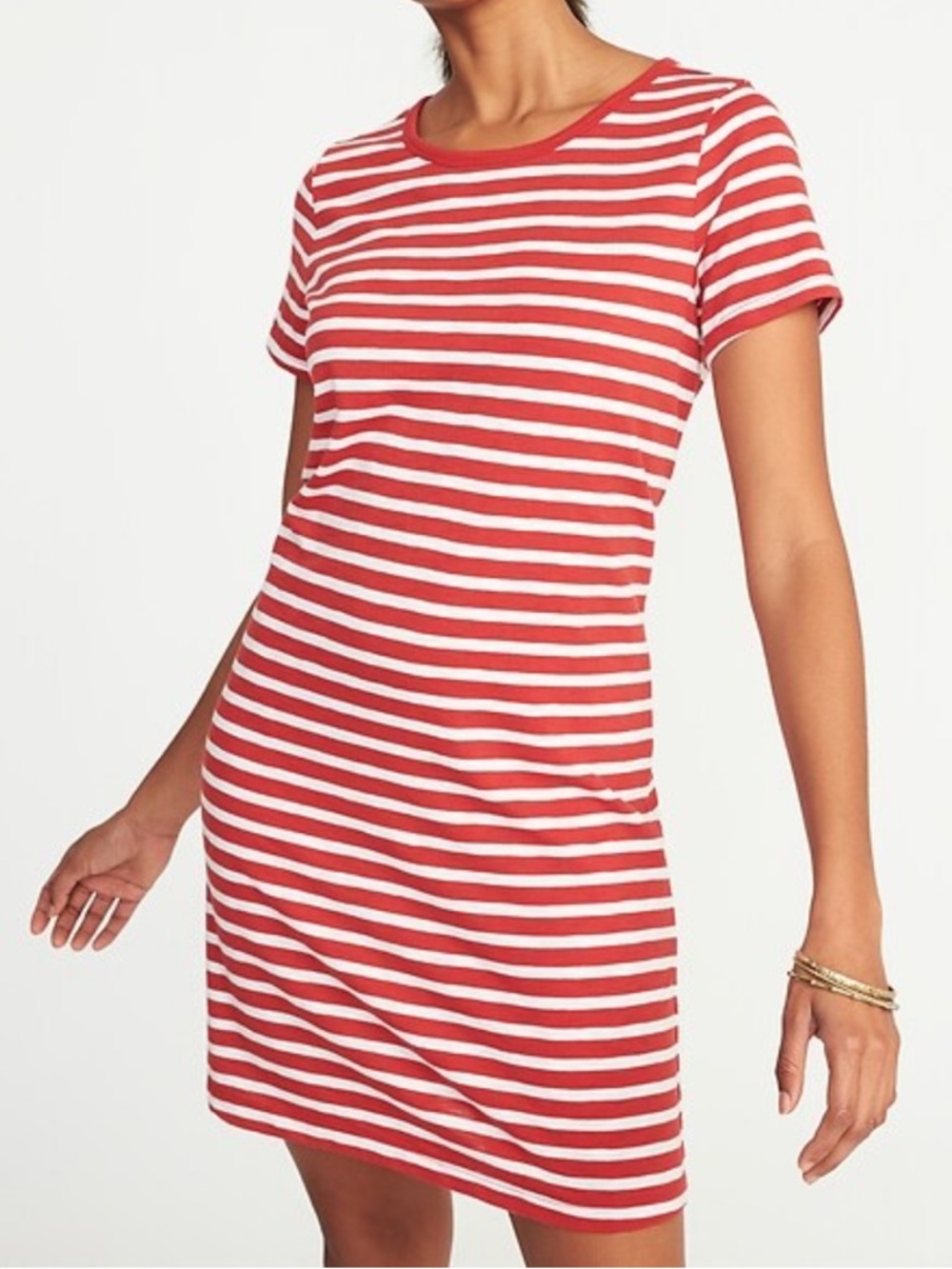 Red and White Striped Short Sleeve Dress